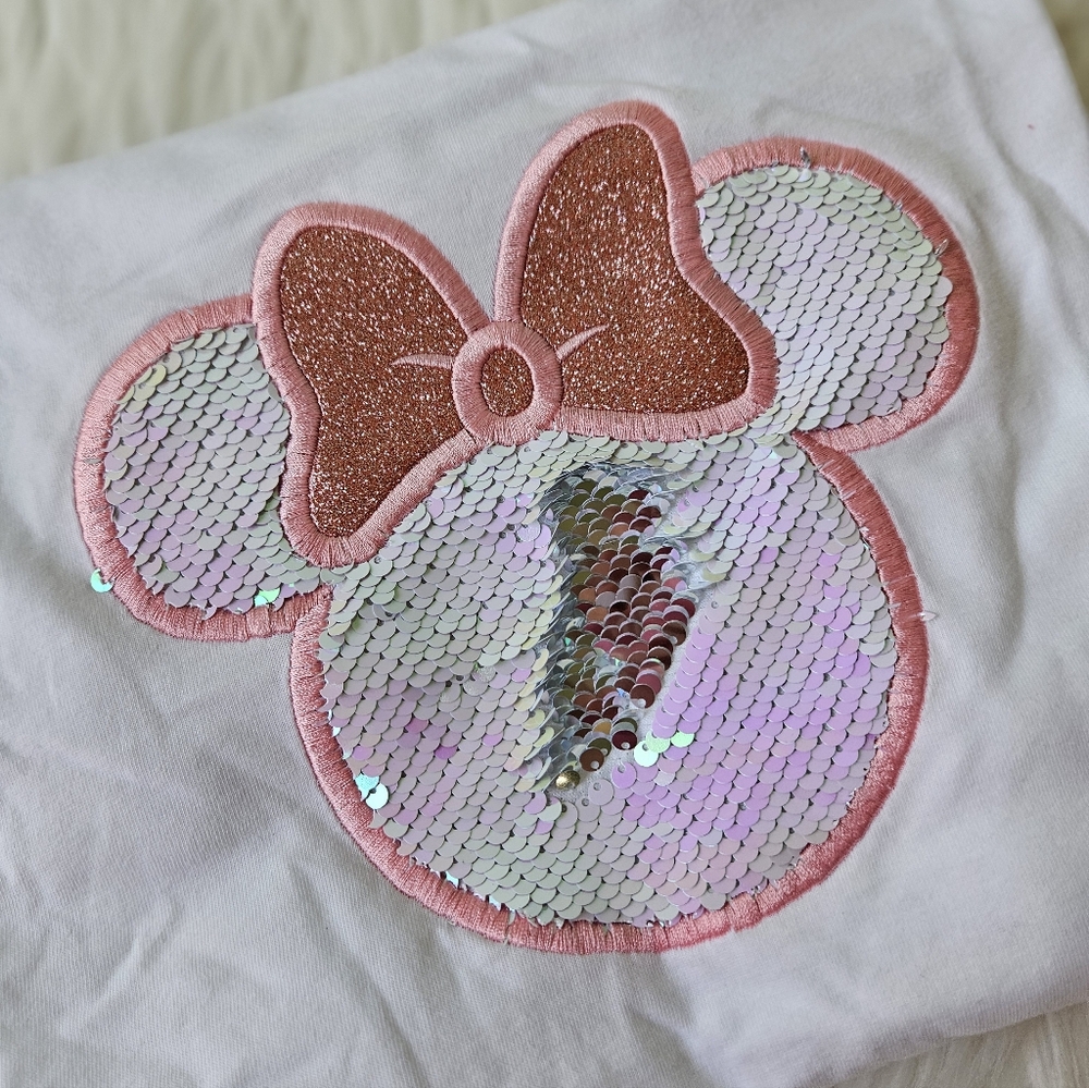 New Pink Sequin Minnie Mouse T-Shirt Adult S - Picture 2 of 5